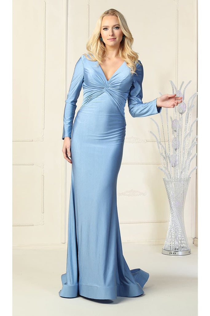 V- neckline Bodycon Gown - PERI BLUE / 4