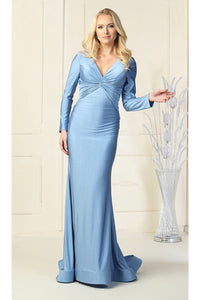 V- neckline Bodycon Gown - PERI BLUE / 4