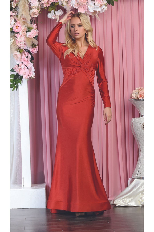 V- neckline Bodycon Gown - RUST / 4