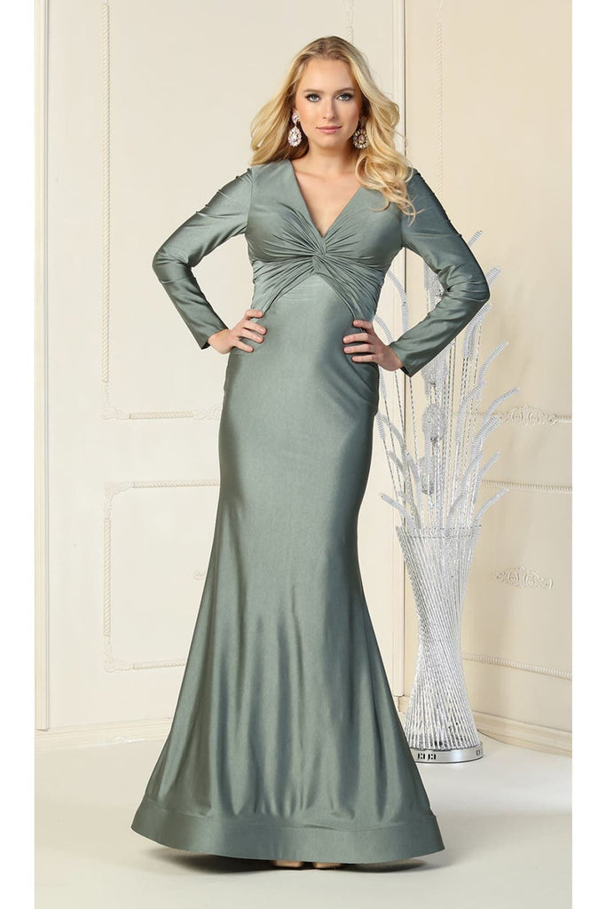 V- neckline Bodycon Gown - SAGE / 4