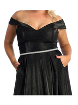 May Queen MQ1876B Side Pockets Off Shoulder Gala Plus Size Black Dress