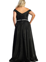 May Queen MQ1876B Side Pockets Off Shoulder Gala Plus Size Black Dress