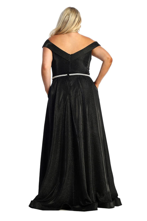 May Queen MQ1876B Side Pockets Off Shoulder Gala Plus Size Black Dress - Dress