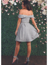 Off Shoulder A Line Short Prom Glitter Dress MQ1879