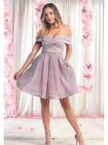 Off Shoulder A Line Short Prom Glitter Dress MQ1879