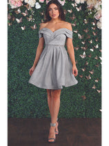 Off Shoulder A Line Short Prom Glitter Dress MQ1879