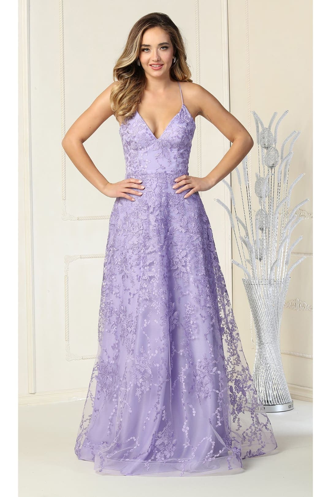 Embellished Floral Prom Dress