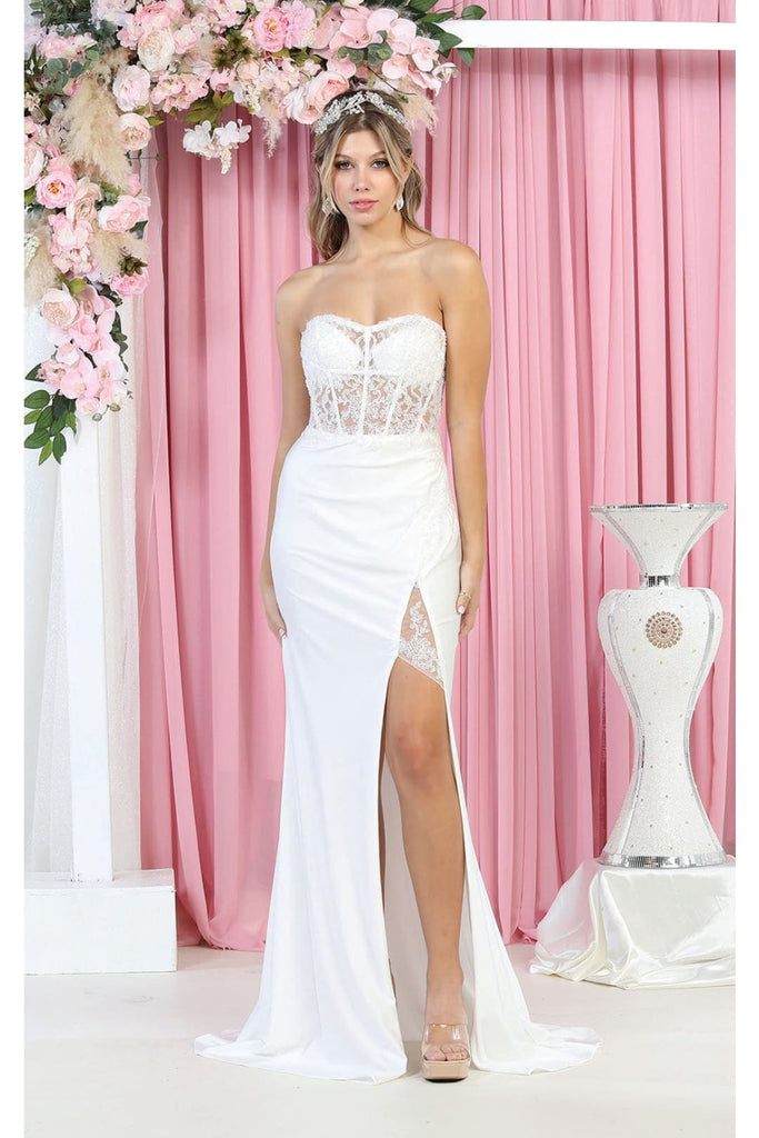 May Queen MQ1887B Sexy Simple Bridal Gown - IVORY / 4