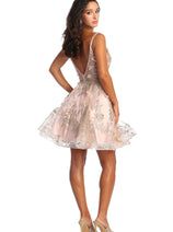 May Queen MQ1894 Open Back A Line Sleeveless Glitter Short Prom Dress
