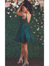 May Queen MQ1894 Open Back A Line Sleeveless Glitter Short Prom Dress