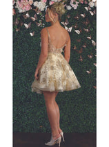 May Queen MQ1894 Open Back A Line Sleeveless Glitter Short Prom Dress