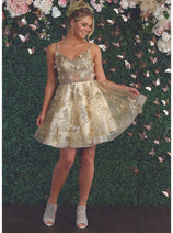 May Queen MQ1894 Open Back A Line Sleeveless Glitter Short Prom Dress