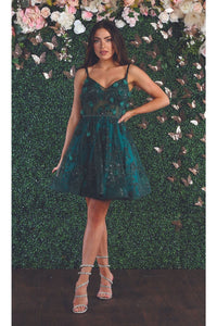 Glitter Short Prom Dress - HUNTER GREEN / 2