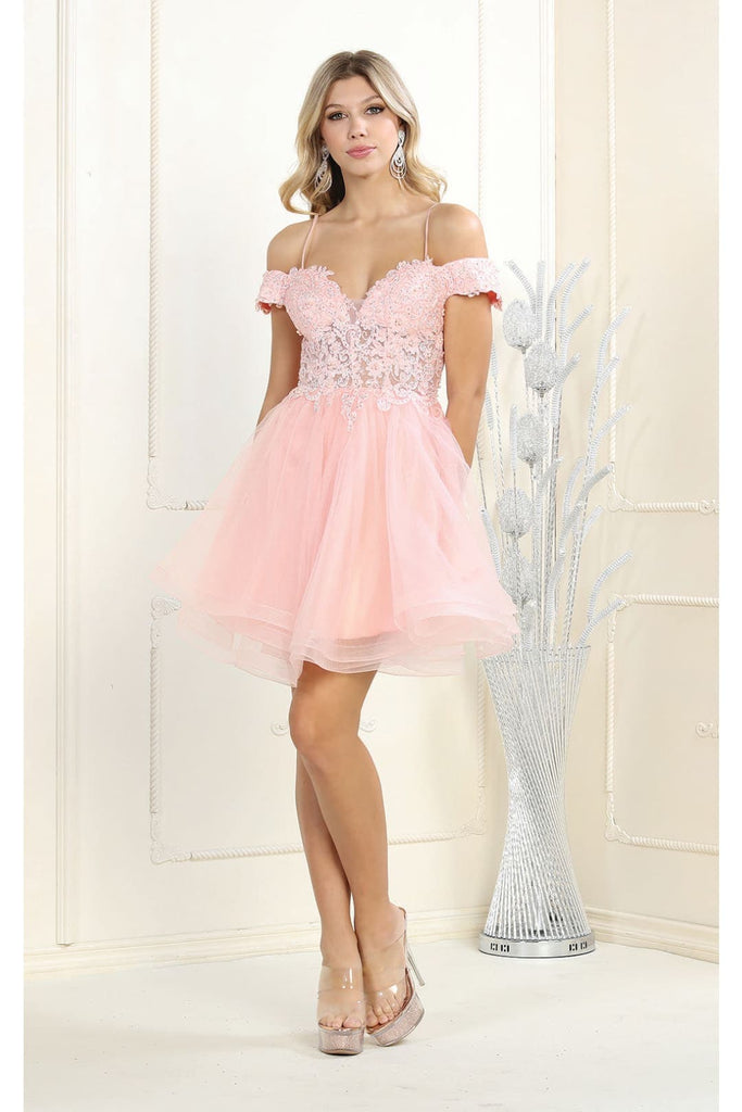 May Queen MQ1897 Cold Shoulder Short Dresses For Homecoming - BLUSH / 2