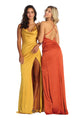 May Queen MQ1899 Satin Long Sexy Open Back Prom Dress - MUSTARD / 2 - Dress