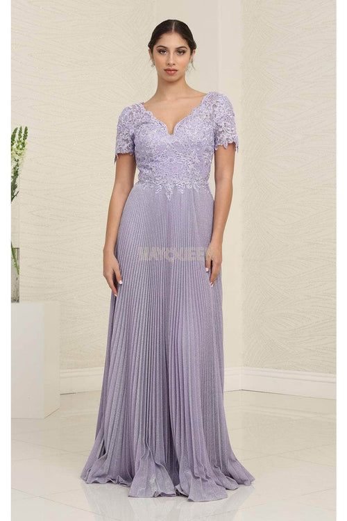 May Queen MQ1902 Short Sleeve Pleated Formal Dress - Dress