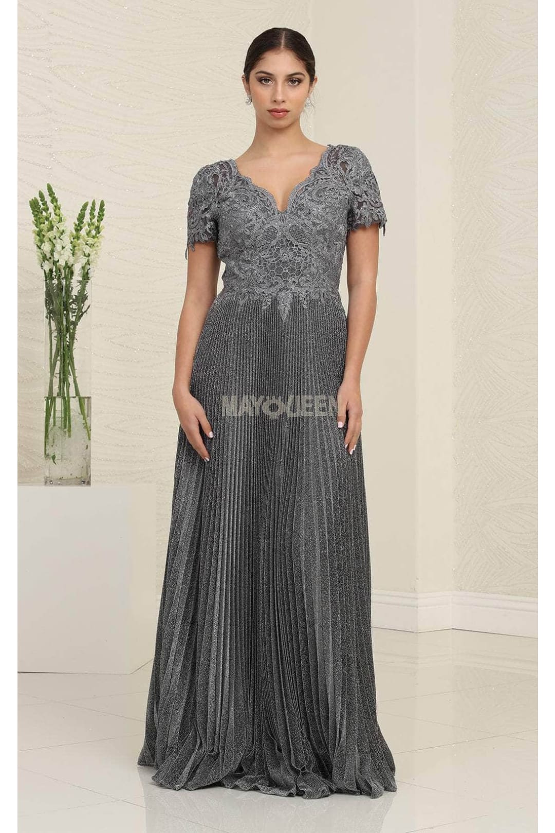 May Queen MQ1902 Short Sleeve Pleated Formal Dress - Dress