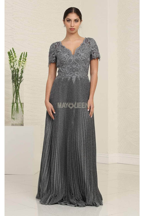 May Queen MQ1902 Short Sleeve Pleated Formal Dress - Dress