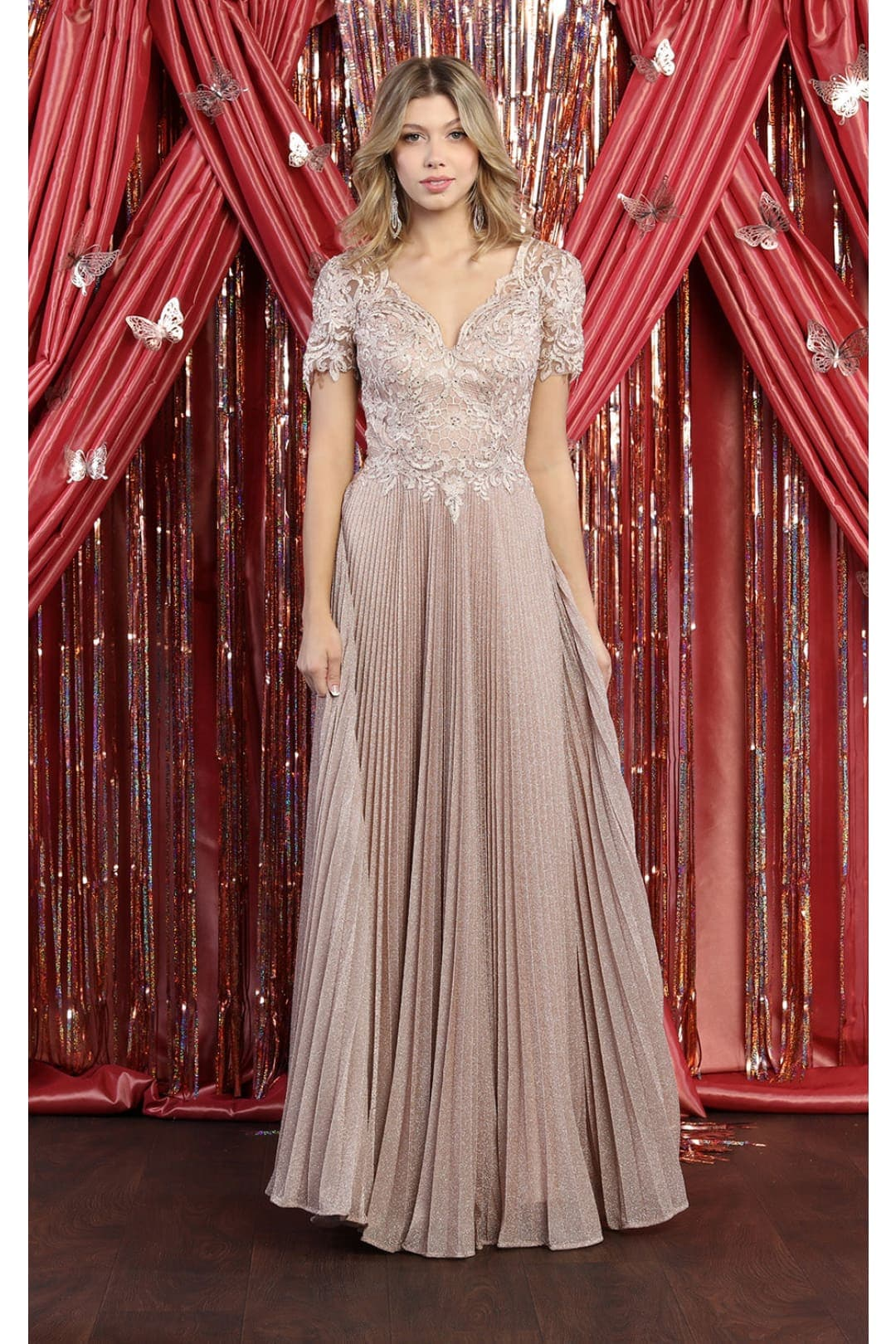 May Queen Short Sleeve Pleated Formal Dress MQ1902