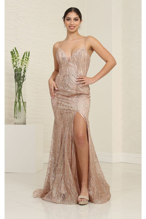 May Queen MQ1905 V-Neck Glitter Long Plus Size Special Occasion Dress - Dress