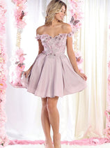 May Queen MQ1906 Off The Shoulder Glitter Short Homecoming Dama Dress