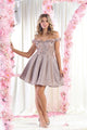 May Queen MQ1906 Off The Shoulder Glitter Short Homecoming Dama Dress - ROSEGOLD / 2 - Dress