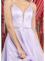 Plunging V Open Back Short Hoco Dama Dress MQ1907