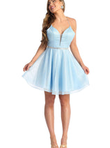 Plunging V Open Back Short Hoco Dama Dress MQ1907