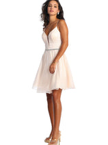 Plunging V Open Back Short Hoco Dama Dress MQ1907