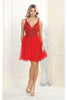 May Queen MQ1913 Glitter A Line Short Graduation Dress - RED / 2