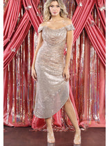 Off Shoulder Sequin Asymmetrical Prom Dress MQ1914
