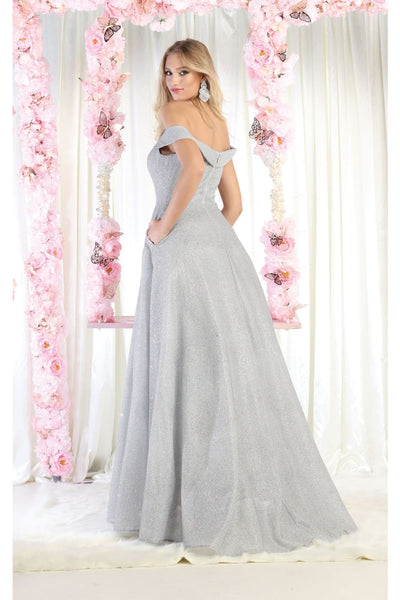 May Queen MQ1915 Off The Shoulder Glitter A Line Evening Gowns