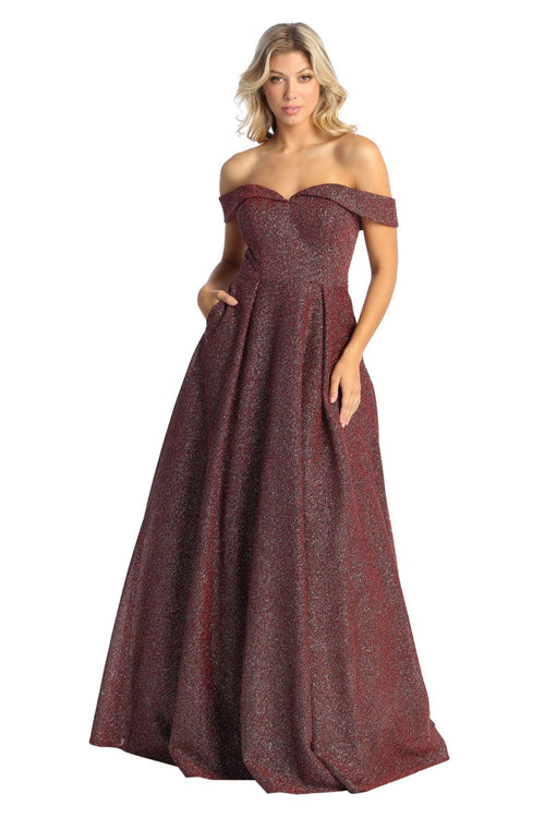 Sparkle Glitter A-Line Evening Gown - Burgundy / 4