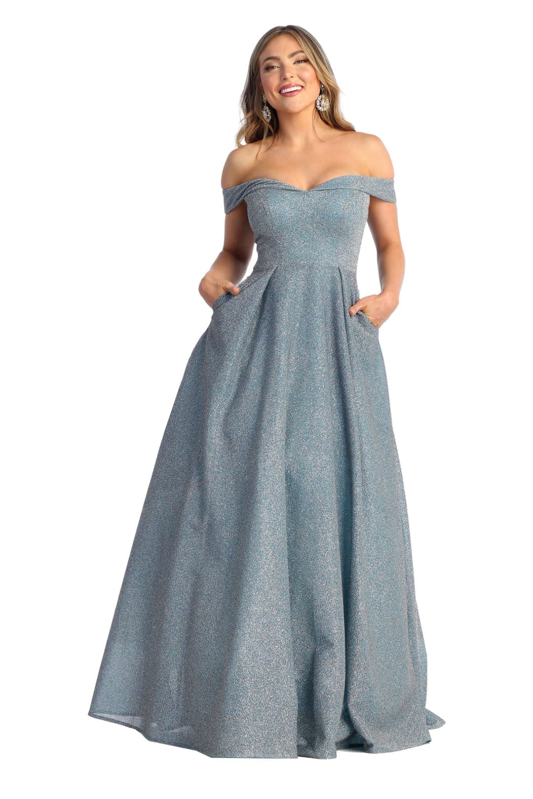 Sparkle Glitter A-Line Evening Gown - Dusty Blue / 4