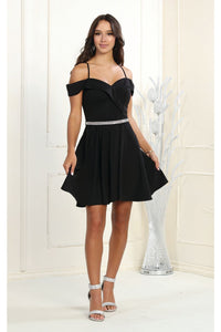 Short Homecoming Cold Shoulder Dress - BLACK / 4
