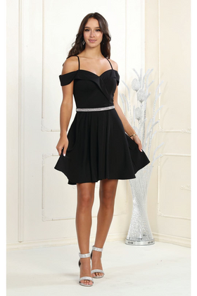 May Queen MQ1916 Cold Shoulder Fit & Flare Hoco Short Prom Dress
