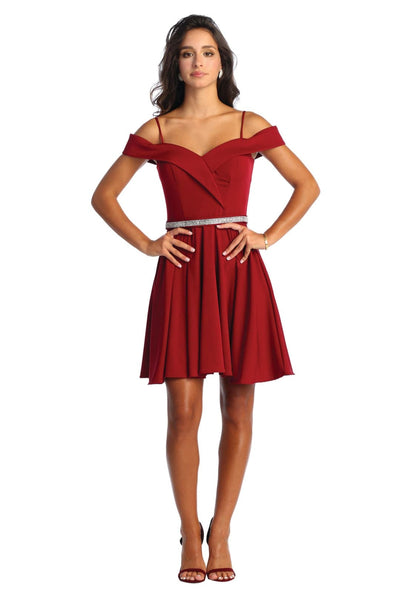 Short Homecoming Cold Shoulder Dress - BURGUNDY / 4
