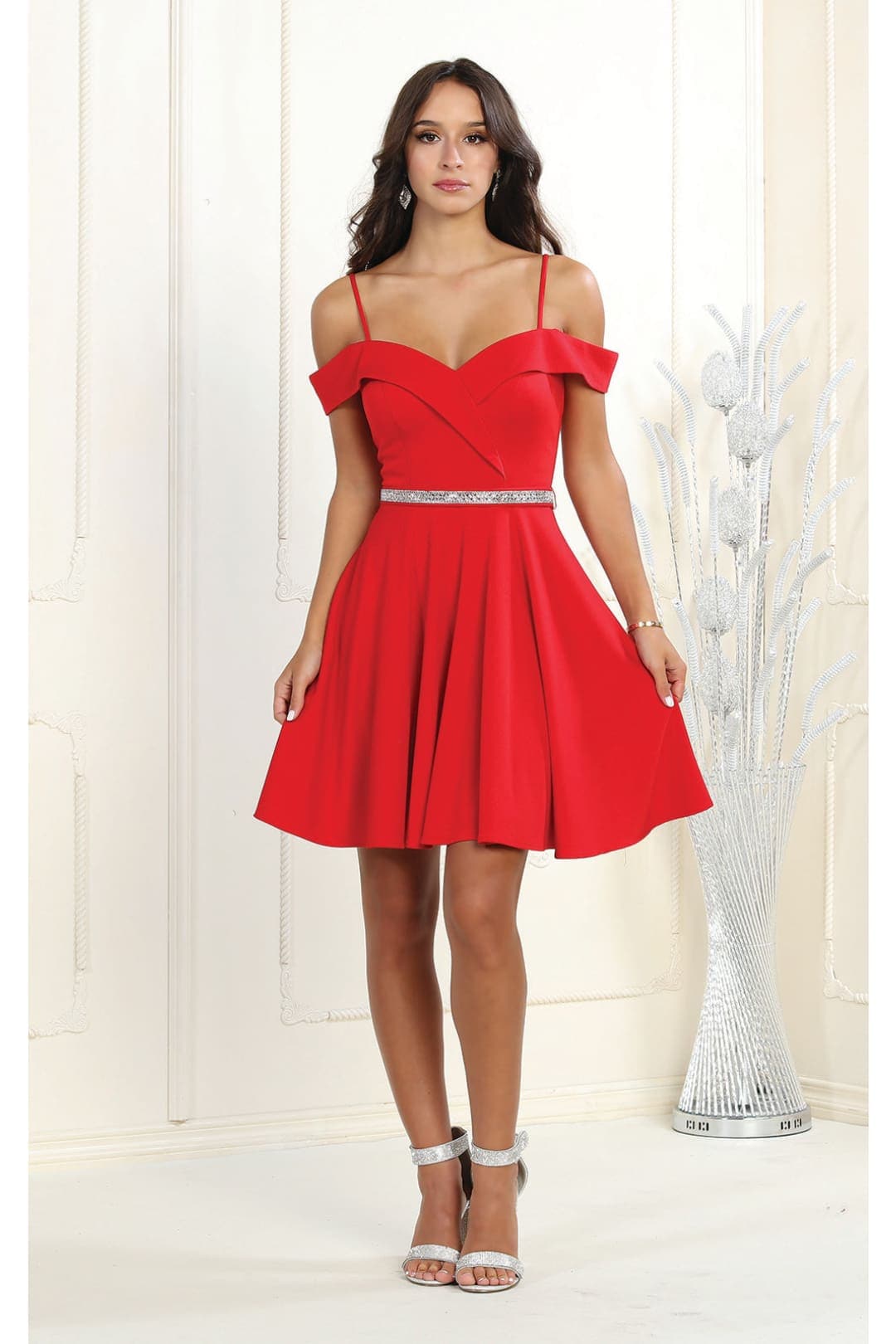 Short Homecoming Cold Shoulder Dress - RED / 4