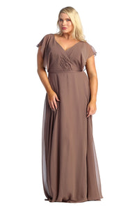 May Queen MQ1917N Short Sleeve Plus Size Mother Of The Bride Dress - MOCHA / 12 - Dress