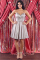May Queen MQ1923 Pleated Glitter A-Line Short Cocktail Damas Dress - MOCHA / 4 - Dress