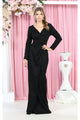 Long Sleeve Pleated Evening Dress - BLACK / S - Dress