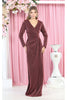 Long Sleeve Pleated Evening Dress - BURGUNDY / S - Dress