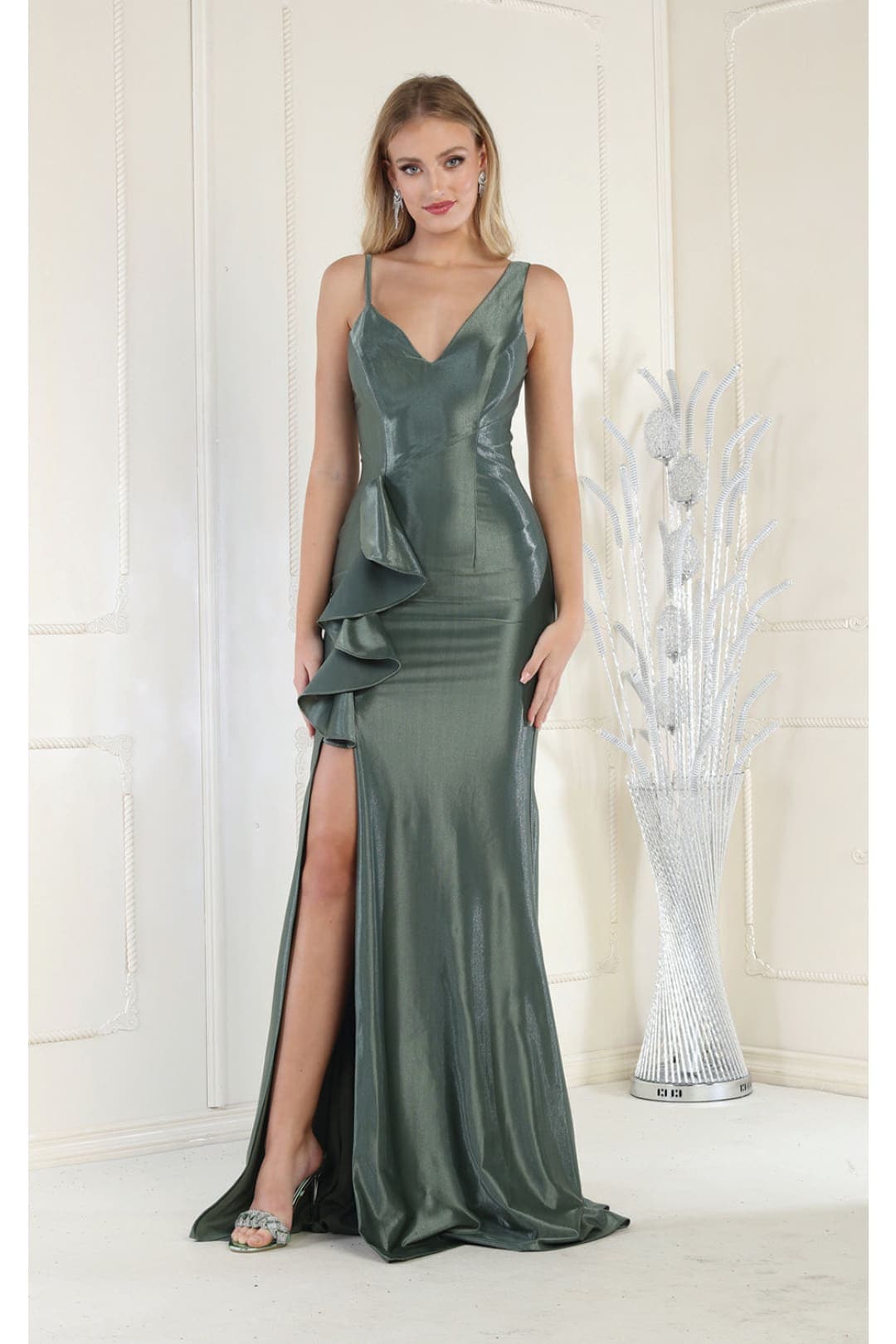 May Queen MQ1932 Ruffled Mermaid Formal Gown - OLIVE / 4 - Dress