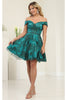 May Queen MQ1933 Off Shoulder A Line Holiday Party Hoco Damas Dress - HUNTER GREEN / 2 - Dress
