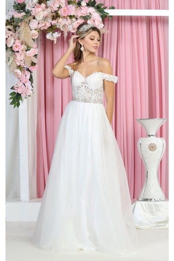 May Queen MQ1935B Off Shoulder Embroidered Wedding Gown - IVORY / 4
