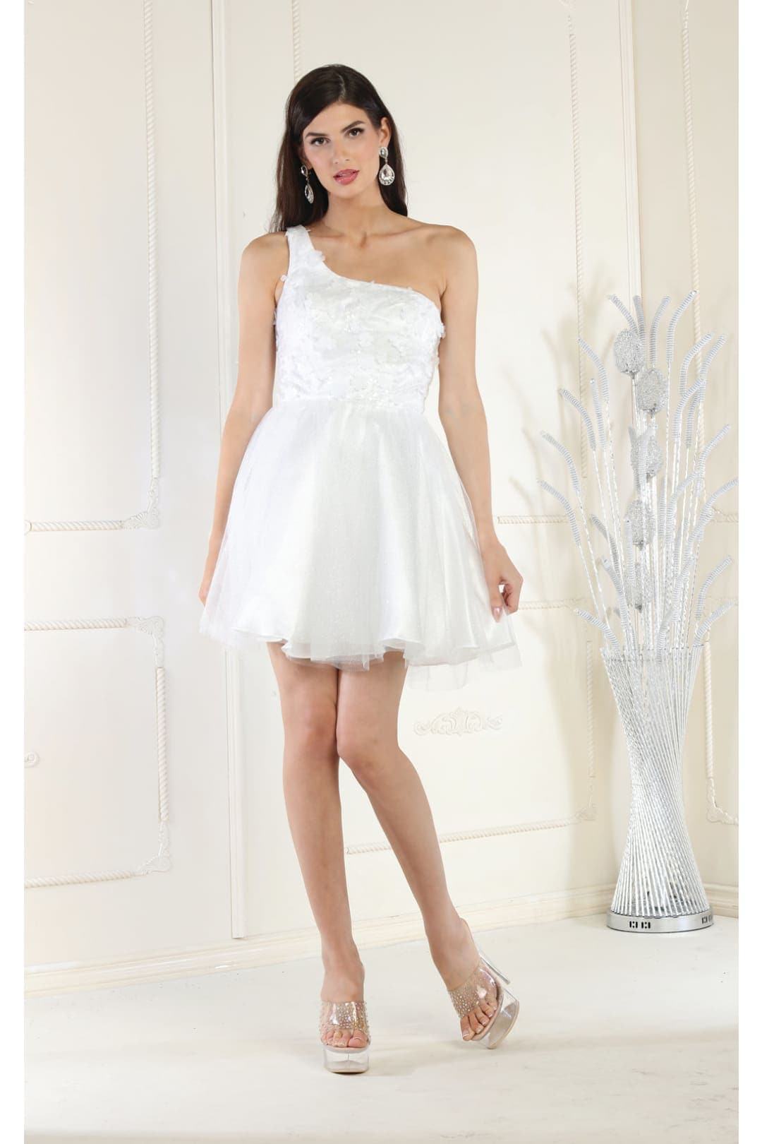 May Queen MQ1937 One Shoulder Glitter Short Homecoming Dress