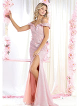 May Queen MQ1939 Off The Shoulder Glitter Corset Evening Gown