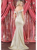 May Queen MQ1939 Off The Shoulder Glitter Corset Evening Gown