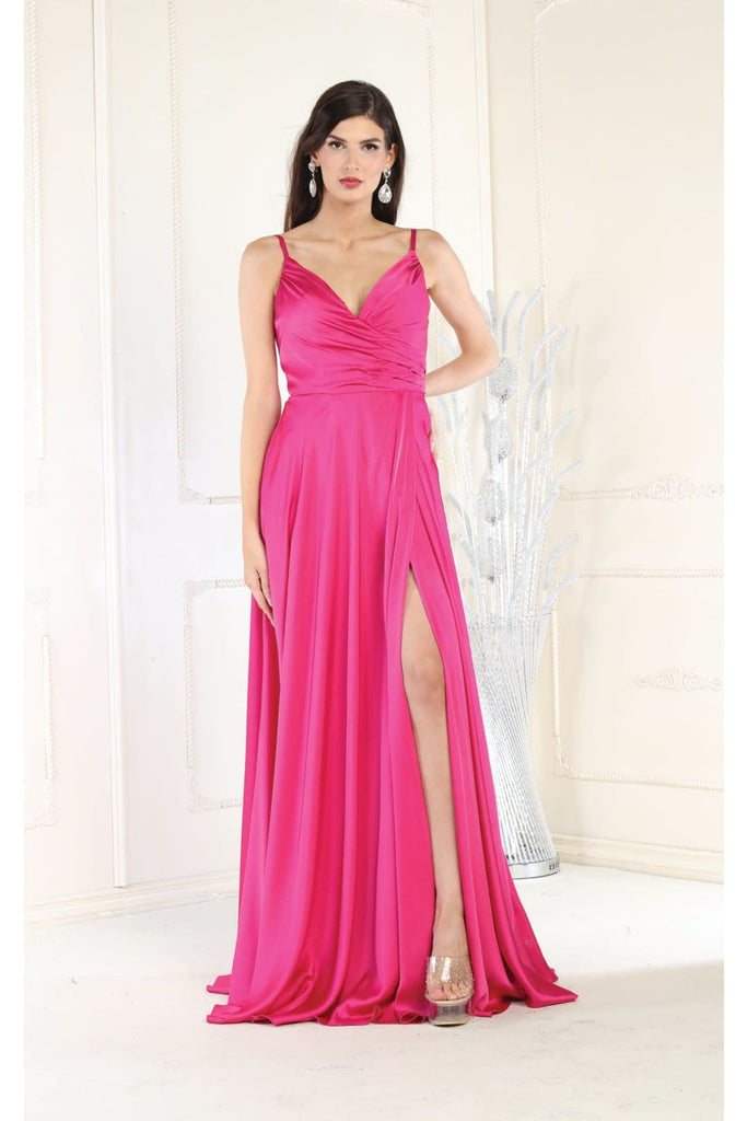 May Queen MQ1945 Simple Satin Evening Gown - FUCHSIA / 2