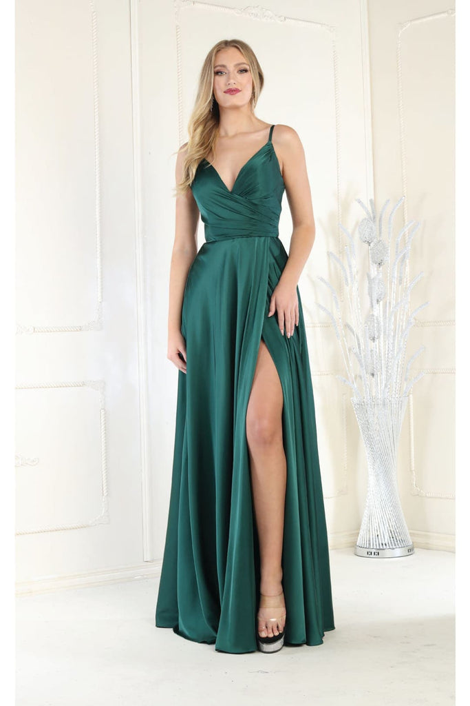 May Queen MQ1945 Simple Satin Evening Gown - HUNTER GREEN / 2